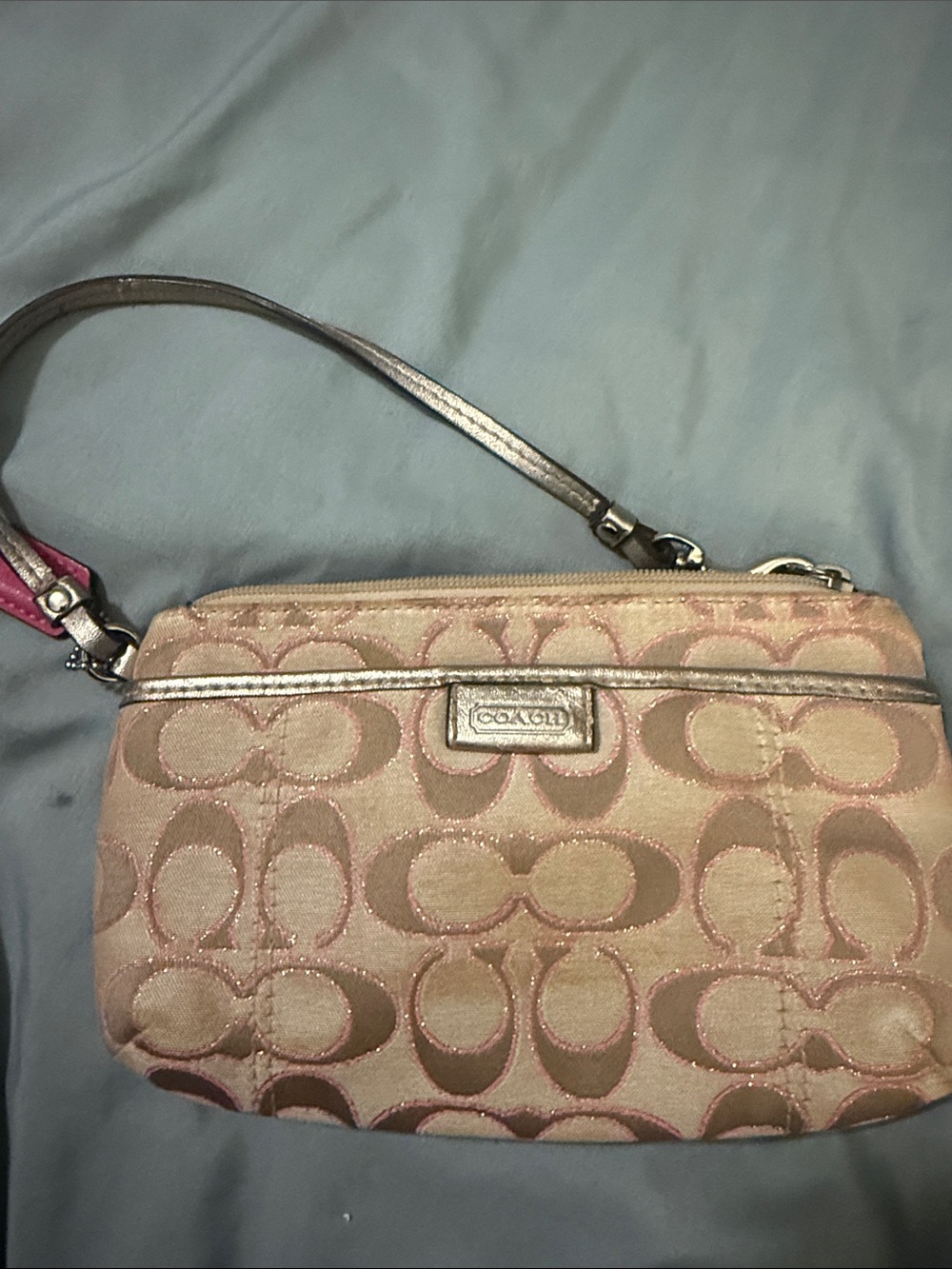 Coach Metallic Pink Signature Wristlet
